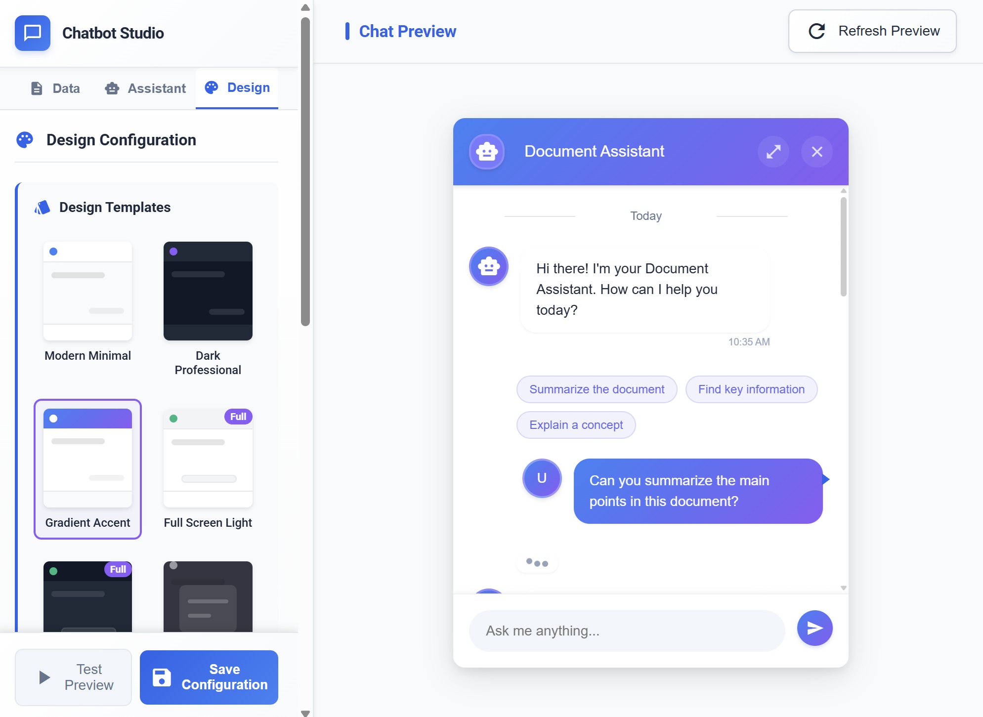 Makayis Easy Chatbot Builder - Design Studio Interface